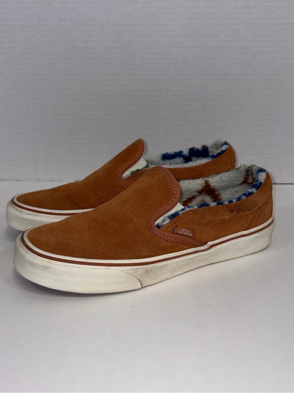 Vans Slip-On Suede Sneakers in Rust Brown with White Sole